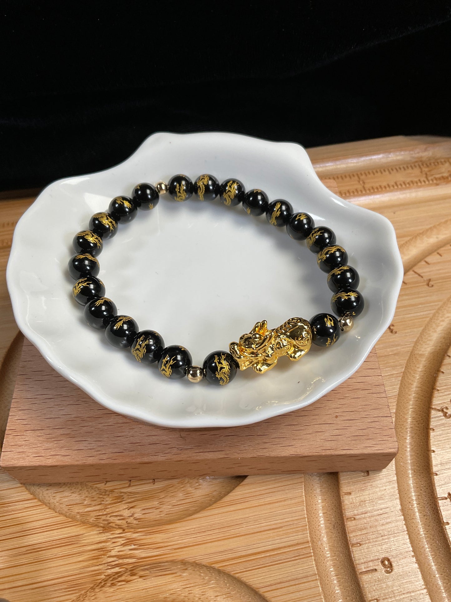 dragon etched onyx beads