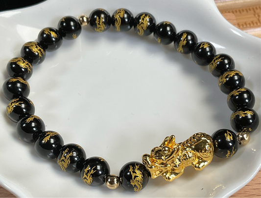 dragon etched onyx beads